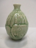 Siam Celadon Pottery Vase with Elephant Designs