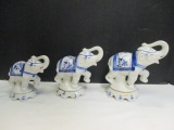 Three Blue and White Porcelain Elephants