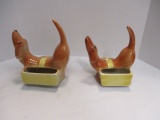 Two Vintage Ceramic Dachshund Vanity Caddy