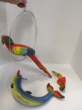 Colorful Mexican Pottery Parrot, Toucan and Dolphin with Hanging Perch
