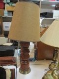 Turned Wood Table Lamp with Antique Brass Finish Base