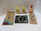 Southwestern Hand Painted Plaques, Vase and Pair of Chalkware