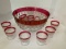 Kings Crown Ruby Red Trim Punch Bowl with Cups