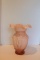 Large Pink Glass Vase with Ruffled Top