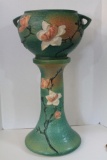 Beautiful Roseville 665-8 Green Magnolia  Jardiniere & Pedestal