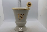 White with Gold Trim Pharmacy Mortar & Pestle