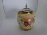 Vintage or Antique English Biscuit Jar With Floral Design