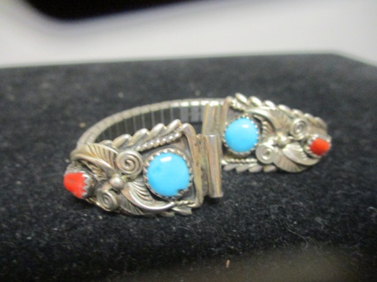Watch Band w/ Sterling Silver Sides and Turquoise  and Carnelian Stones