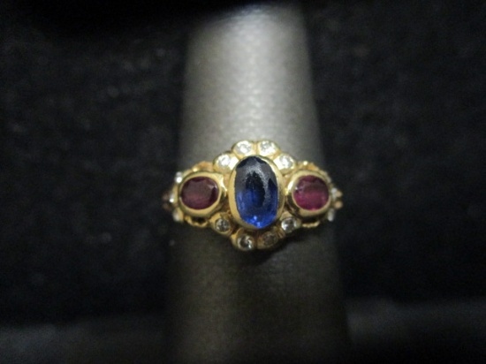 14k Gold Sapphire, Ruby & Diamond Ring