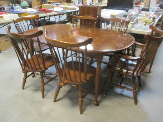 Ethan Allen Solid Cherry Dining Table With 6 Chairs.  2 Leaves,