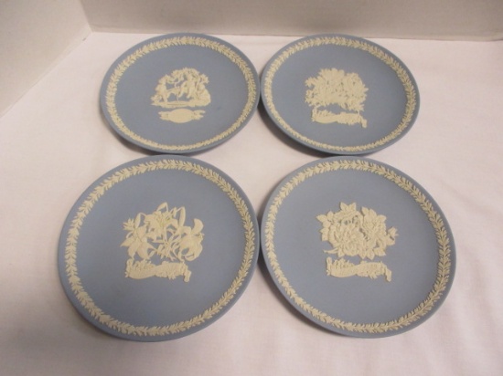 4-Piece Wedgwood Blue Jasperware Mother's Plates, 1980's