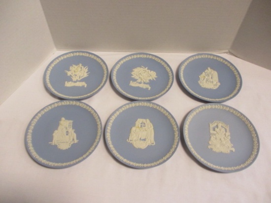 6-Piece Wedgwood Blue Jasperware Mother's Plates, 1990's