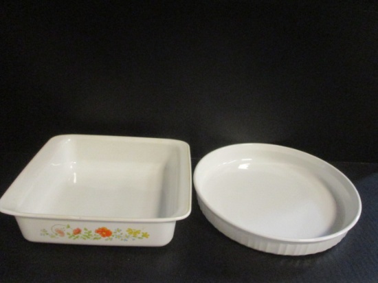 Corning Ware P-322, 8 x 8 x 2" & French White 10" Round Baking Dishes