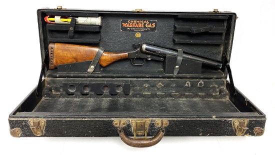 Rare Lake Erie Co.  37mm Chemical Warfare Super Long Range Gas Gun in Case w/ Cutaway Cartridge