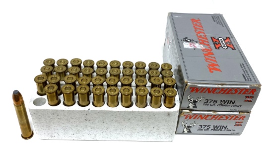 NIB 20rds. of .375 WIN. 200gr. Power-Point Winchester Super-X Ammunition & 20ct. Brass