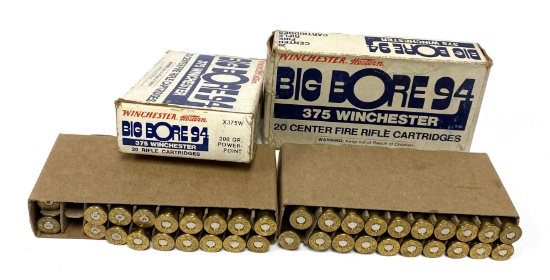 NIB 31rds. of .375 WIN. 200gr. Power-Point Winchester Western Big Bore 94 Ammunition & 7ct. Brass
