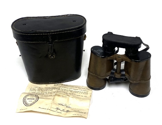 German WWII 7x50 Dienstglas Binoculars bmk with Lens covers, Case, and Bringback Paper