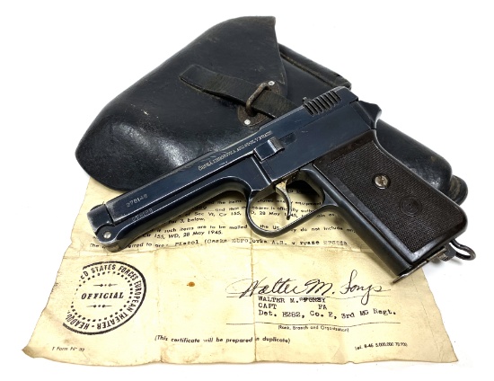 1939 Nazi issued Czech CZ38 P39(t) .380 Pistol with Rare Hardshell Nazi Holster & Capture Papers