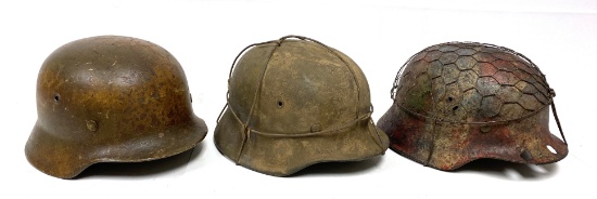 3 WWII German M40 Wire Pattern Helmets