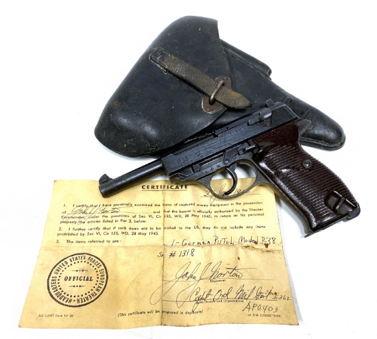 Excellent Mauser P38 “byf 43” code Semi-Automatic Pistol with Hardshell Holster & Paper