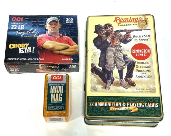 Lot of (593) .22 LR & (17) .22 WMR Ammunition + Collectible Tin