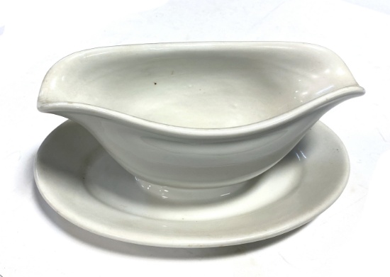 WWII 1941 German Third Reich Mess Hall Gravy Boat w/ Attached Underplate