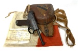 WWII Battle of Manila Bringback Japanese Type 14 Semi-Automatic 8MM NAMBU Pistol, Holster, and Flag