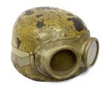 WWII German Tropical Paratrooper Helmet with Liner, Strap, and Goggles