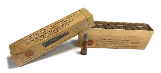 Collectible Remingtion UMC Box of Vintage .41 Swiss (Vetterli Rifle) Rimfire Ammunition