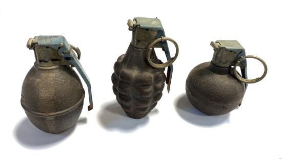 3 Inert US Frag Grenades - Lemon, Pineapple, and Baseball