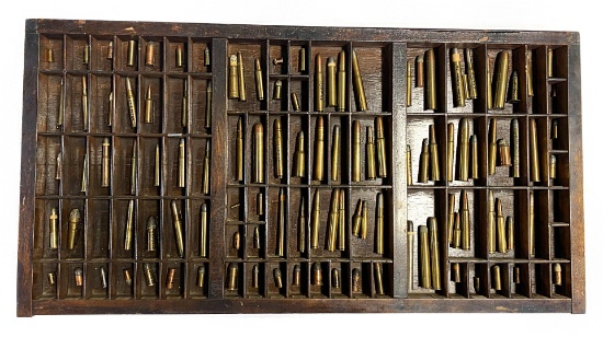 117 Collectible Live Cartridge Ammunition in Hamilton Printer's Tray