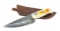 Handmade Damascus Steel Knife with Custom Resin Grip and Leather Sheathe
