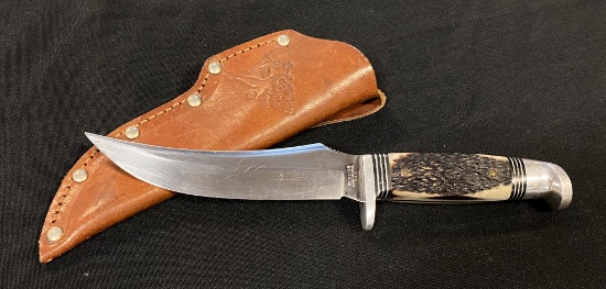 5.25" WESTERN Fixed Blade Knife with Leather Sheathe