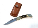 SHARP 900 Jigged Appaloosa Bone Lockback Folding Pocket Knife with Leather Pouch