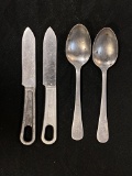 US Army Mess Hall Eating Utencils - (2) Spoons & (2) Knives
