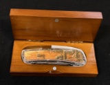 Folding Pocket Knife in Wood Case  - Deer Artwork
