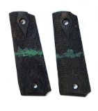 (2) WWI Diamond Checkered Wooden 1911  Left Pistol Grips with Green painted stripe