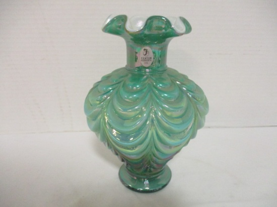Fenton Cased Drapery Design Iridescent Green Vase