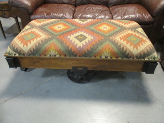 Factory Cart Coffee Table with Southwestern Upholstery