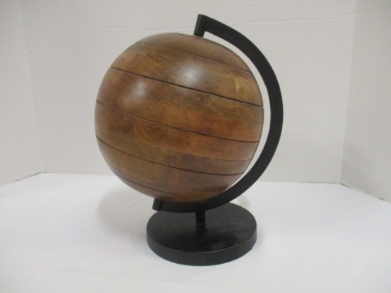 Wood Turned Stylized Globe with Black Metal Stand