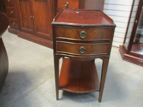 Bowfront Mahogany 2 Drawer End Table with Galley Rail