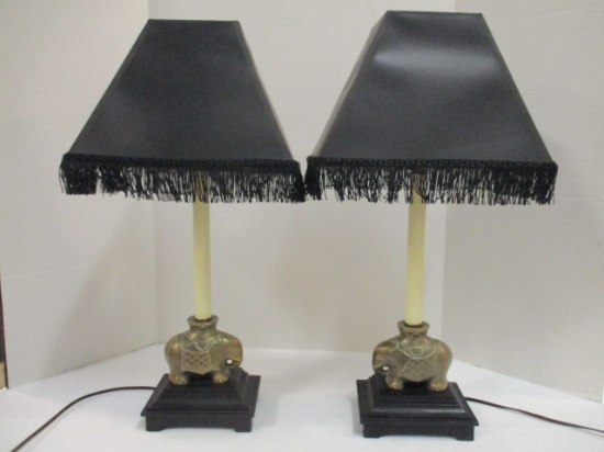 Pair of Brass Elephant Candle Stick Lamps