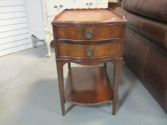 Bowfront Mahogany 2 Drawer End Table with Galley Rail