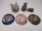 Carved Stone Cat Head, Three Pottery Smiling Cat Hobo Sign Window Hangers