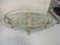 Oval Cast Metal Base Coffee Table with Glass Top