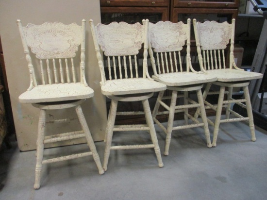 Four Crackle Paint Finish Swiveling Gingerbread Style Chairs