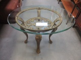 Oval Cast Metal Base Side Table with Glass Top
