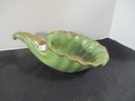 Signed Frankoma Pottery Prairie Green Cornucopia Vase