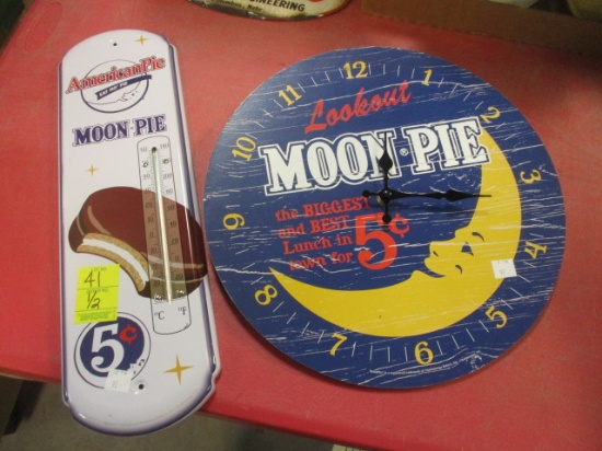Moon Pie Advertisement Quartz Clock and Thermometer