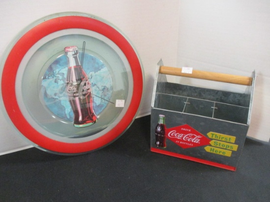 Coca-Cola Quartz Clock and Galvanized Flatware Caddy